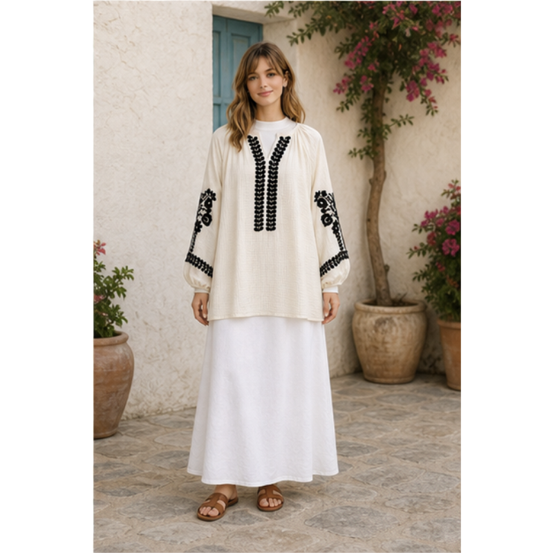 Ivory tunic with broderie black Tsniout - product photo 3