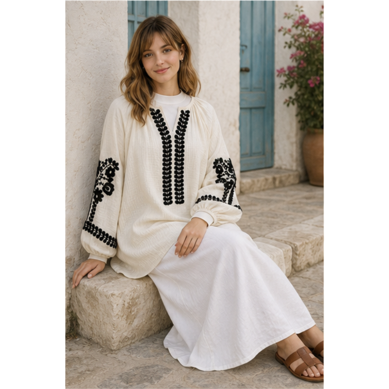 Ivory tunic with broderie black Tsniout - product photo 5