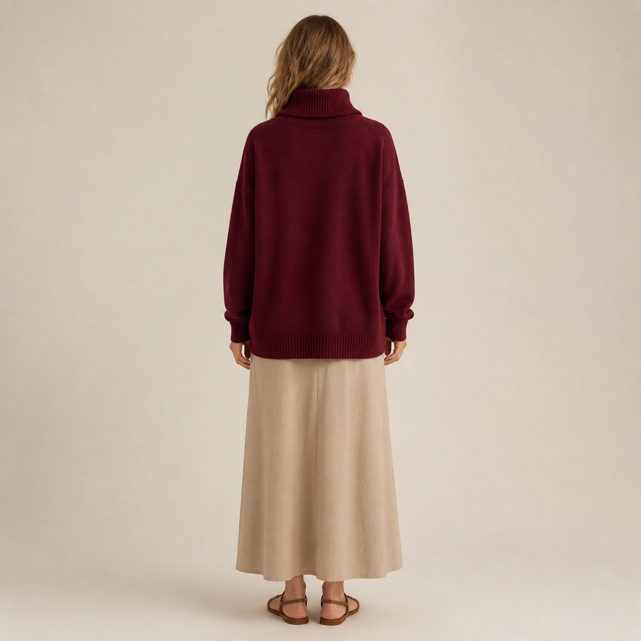 Burgundy sweater with turtleneck in laine Tsniout - product photo 2
