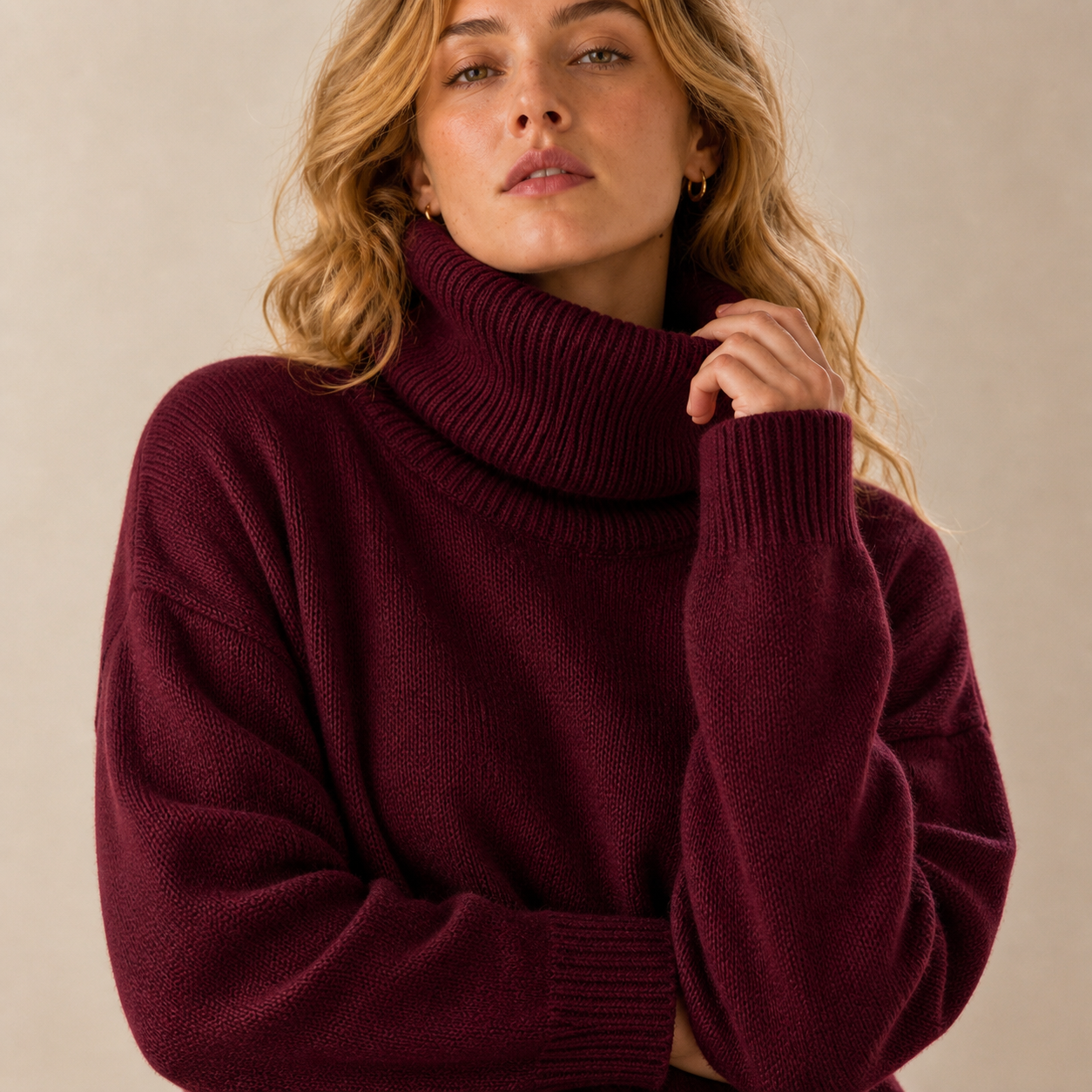 Burgundy sweater with turtleneck in laine Tsniout - product photo 4