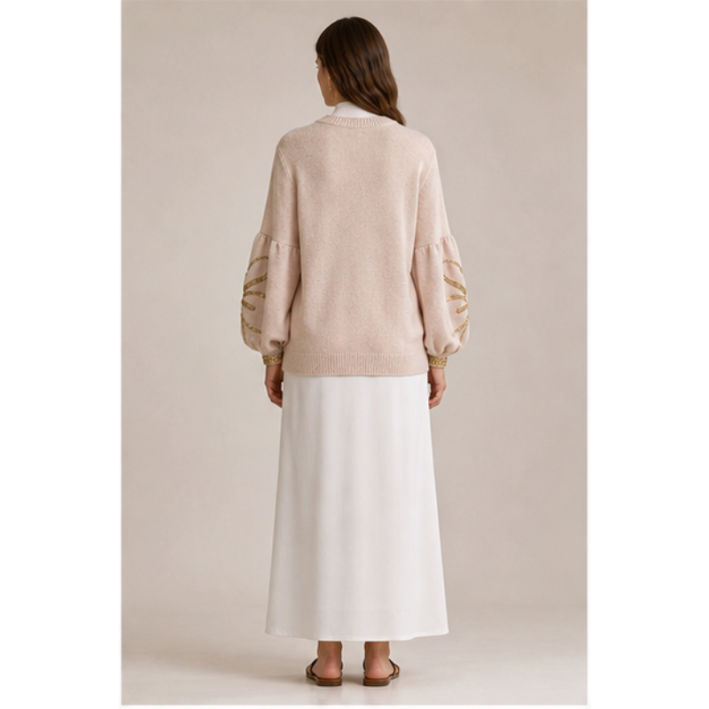 Beige tunic knit with sleeves decorated Tsniout - product photo 2