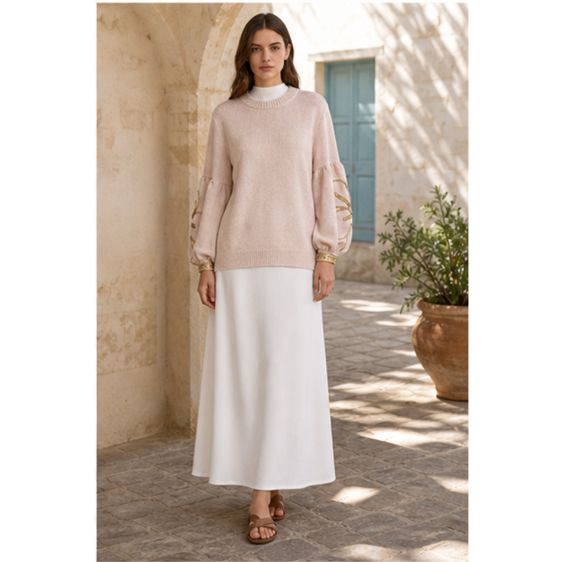 Beige tunic knit with sleeves decorated Tsniout - product photo 3