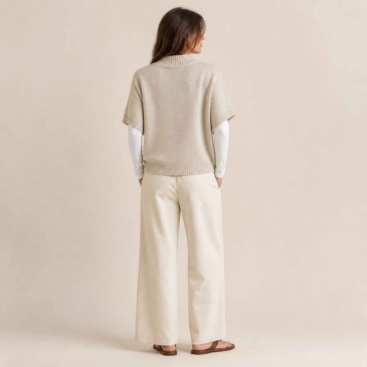 Beige sweater knit with round neck Tsniout - product photo 2