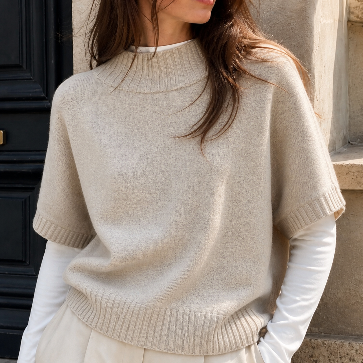 Beige sweater knit with round neck Tsniout - product photo 4
