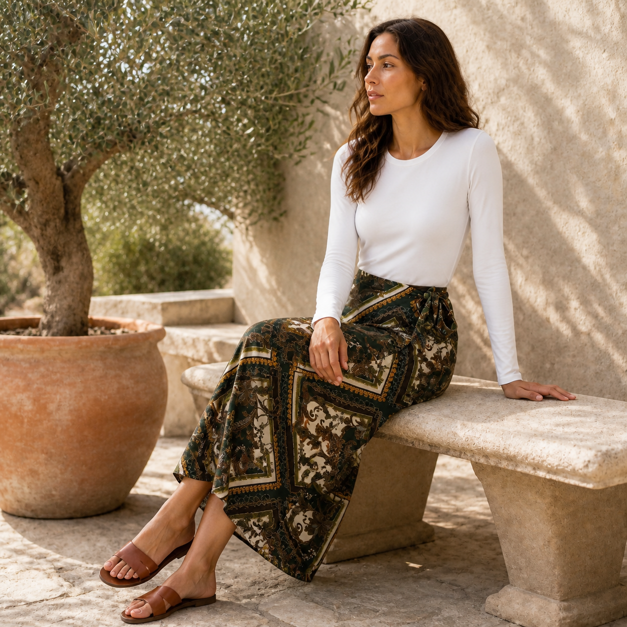 חצאית ארוכה חאקי מעטפת מודפסת Tsniout - תמונת מוצר 5