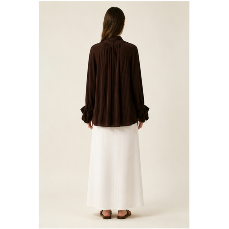 Chocolate blouse pleated with bow Tsniout - product photo 2