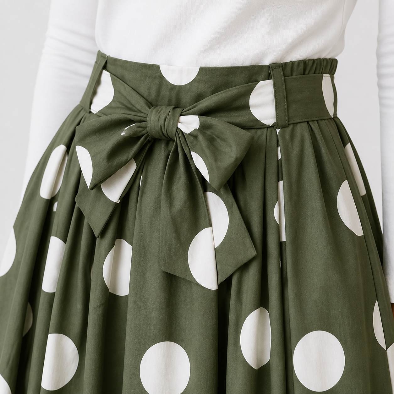 Green long skirt with polka dots white and belt Tsniout - product photo 4