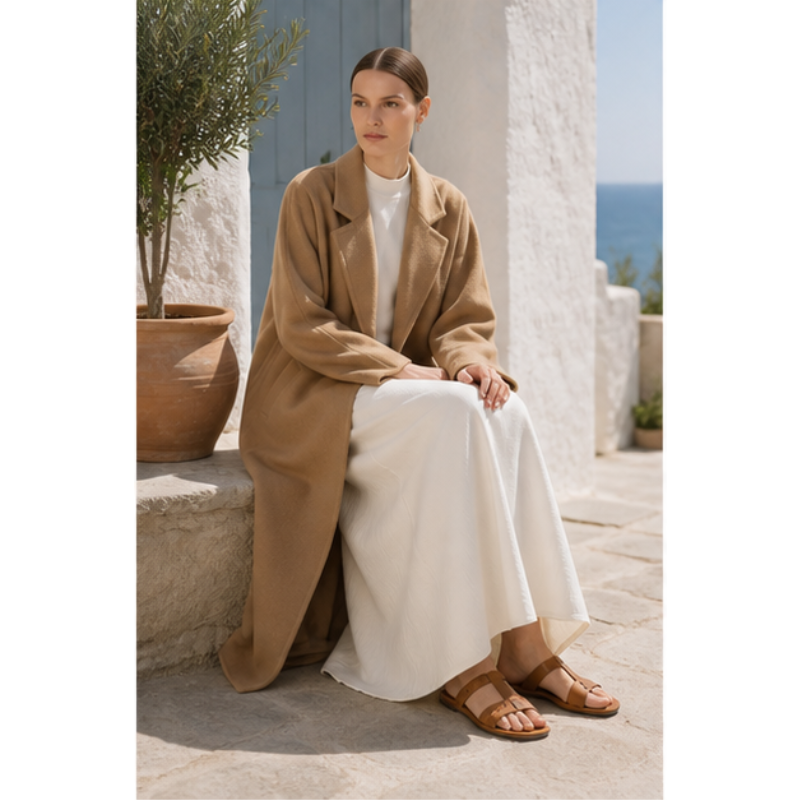 Long coat camel in laine fait main Tsniout - product photo 5