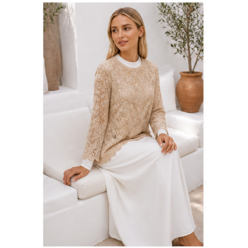 Beige blouse lace floral Tsniout - product photo 5