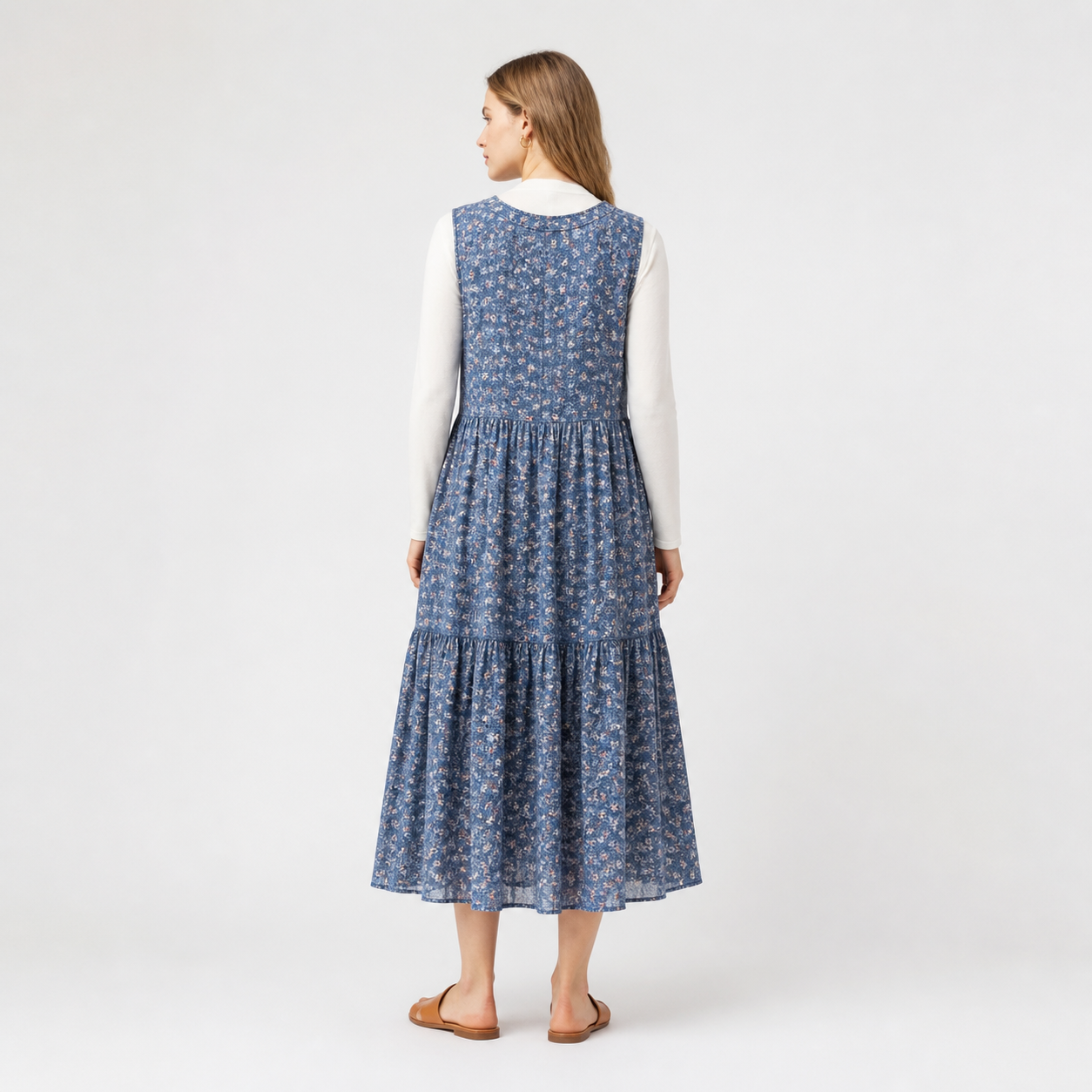 Long dress blue floral buttoned Tsniout - product photo 2