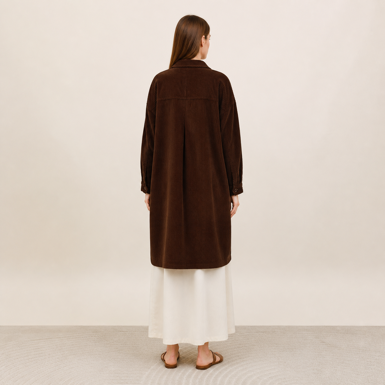 Long coat brown in corduroy Tsniout - product photo 2