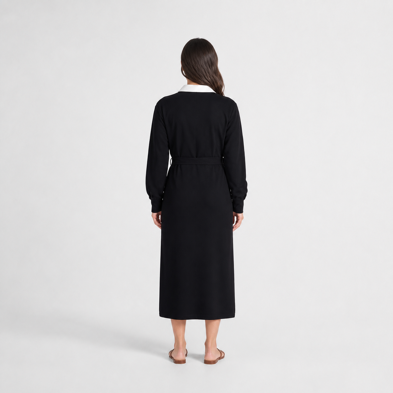 Black long dress knit with rhinestone collar Tsniout - product photo 2
