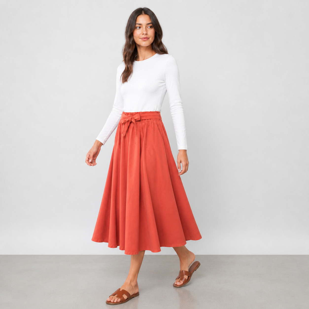 Brick midi skirt fluid with tie belt Tsniout - product photo 3