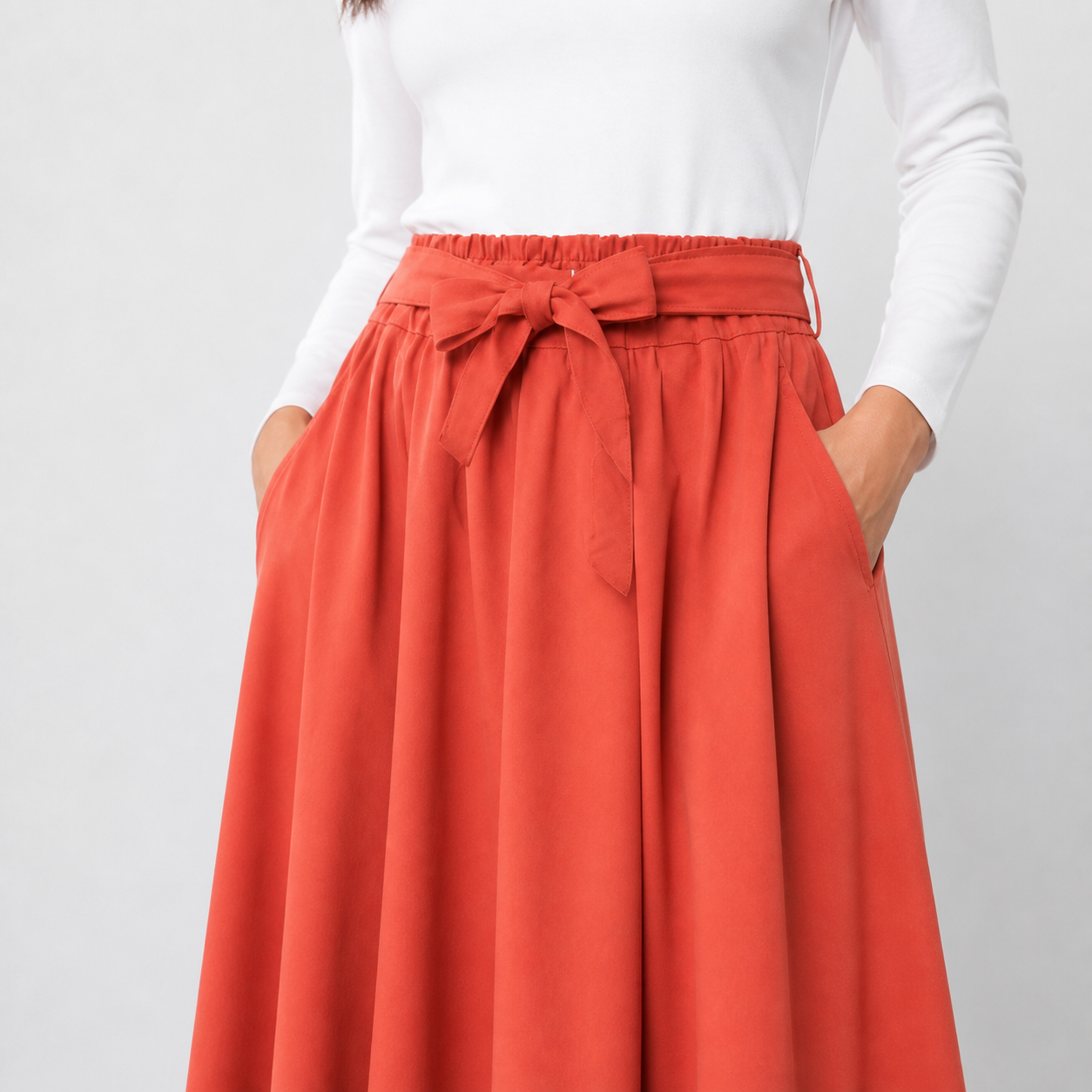 Brick midi skirt fluid with tie belt Tsniout - product photo 4