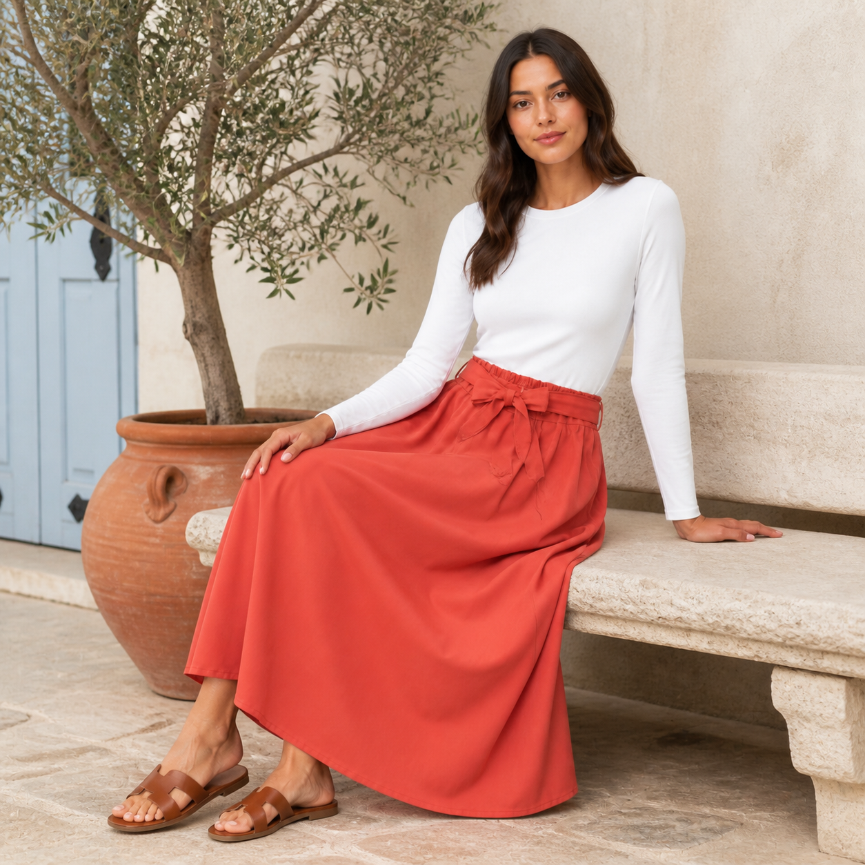 Brick midi skirt fluid with tie belt Tsniout - product photo 5