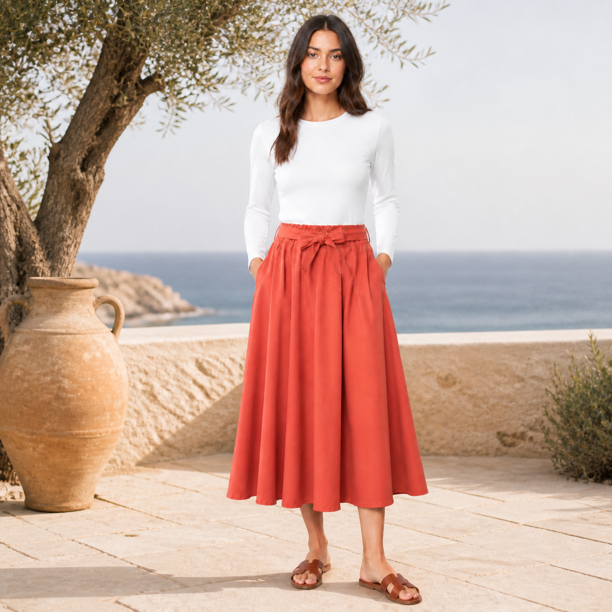 Brick midi skirt fluid with tie belt Tsniout - product photo 6