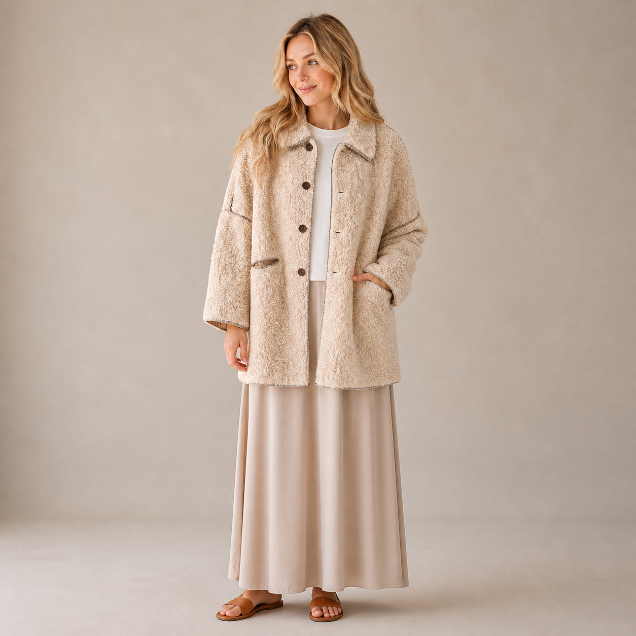 Veste teddy בז׳ עם boutons Tsniout - תמונת מוצר 1