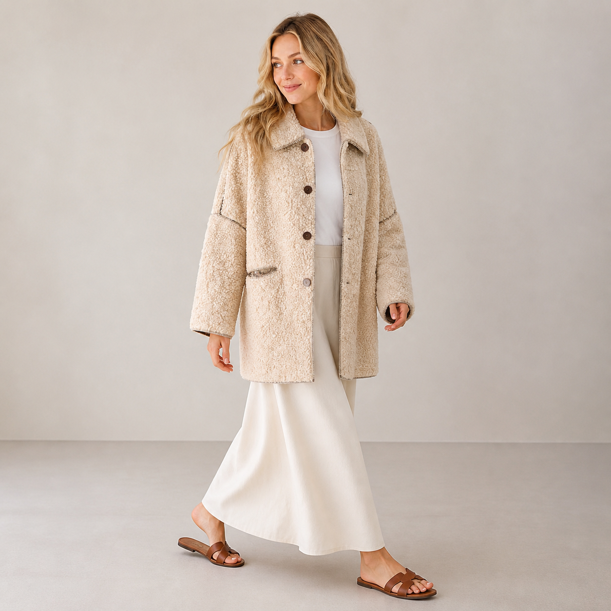 Veste teddy בז׳ עם boutons Tsniout - תמונת מוצר 3