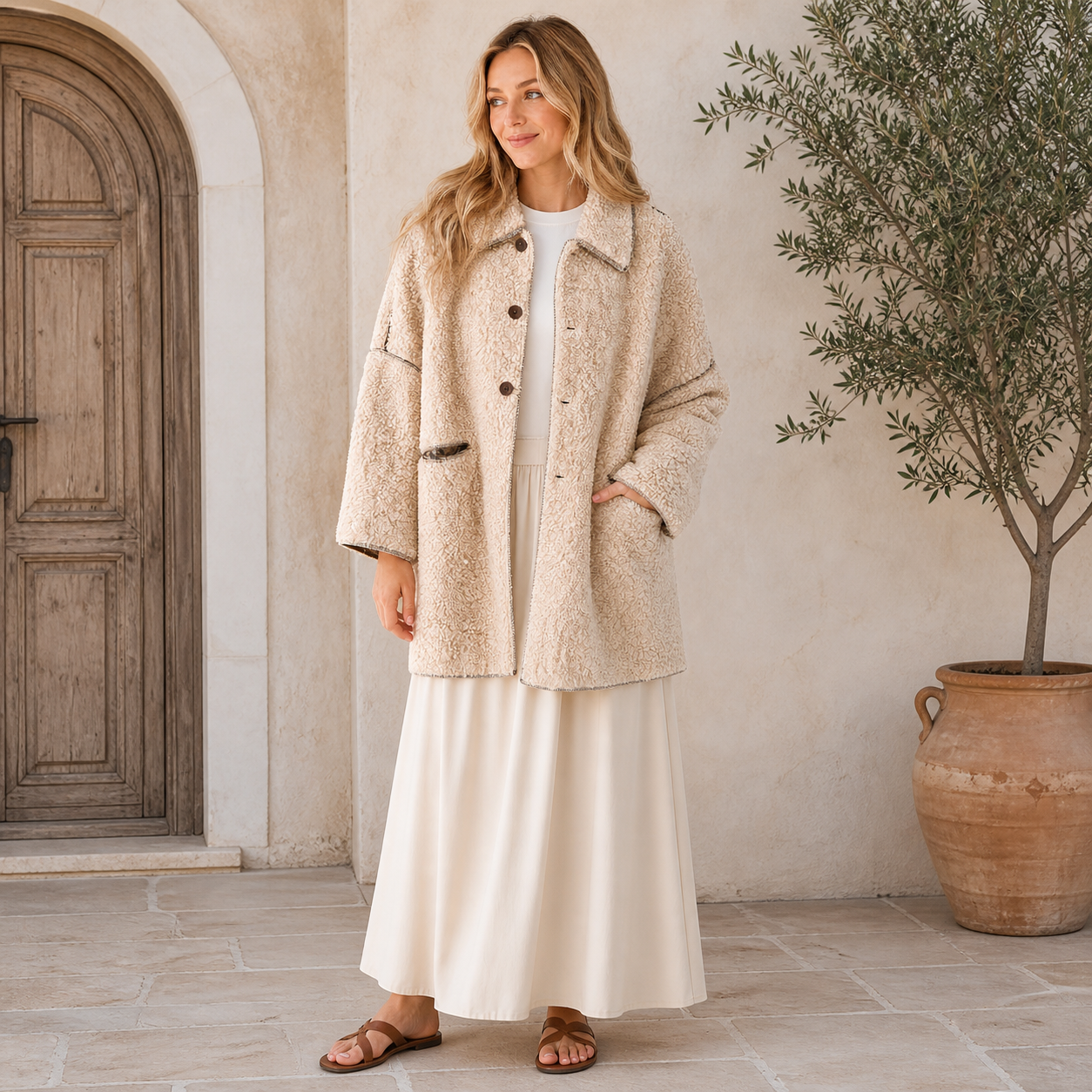 Veste teddy בז׳ עם boutons Tsniout - תמונת מוצר 6