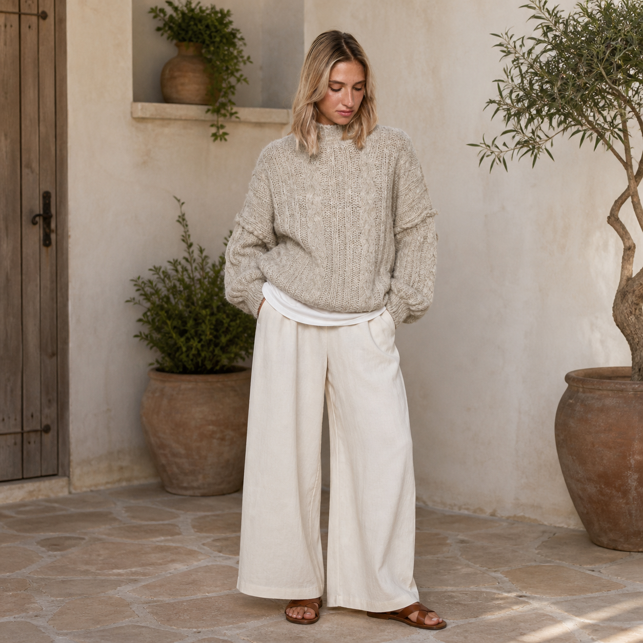 Beige sweater in chunky knit Tsniout - product photo 6