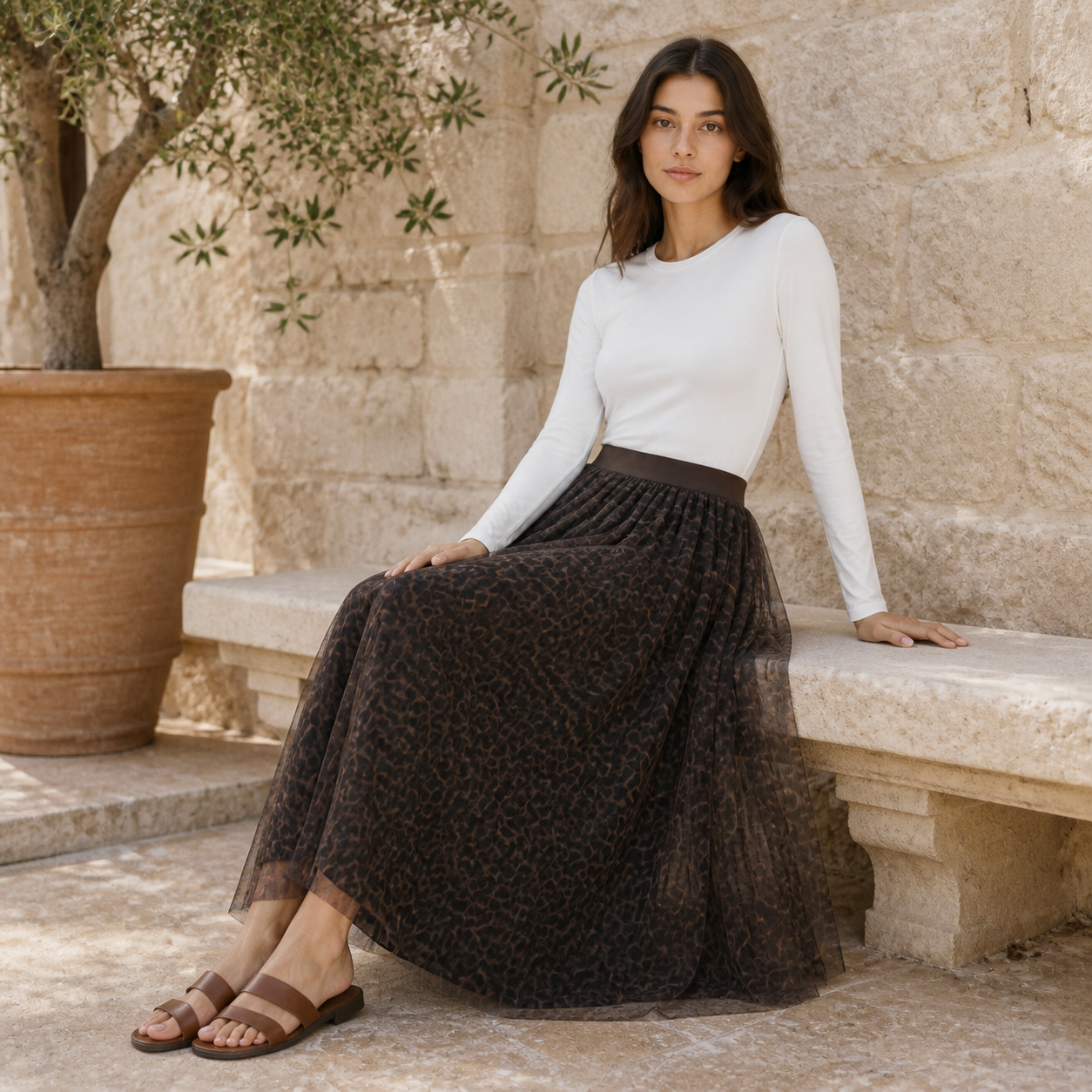 חצאית ארוכה שוקולד מטול מודפס Tsniout - תמונת מוצר 5