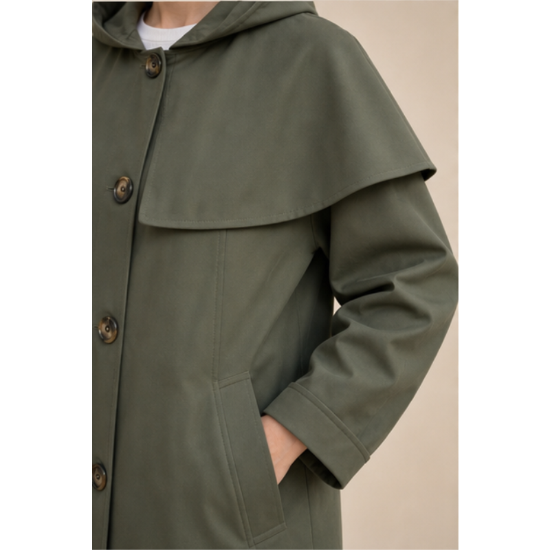 Khaki long trench with pèlerine Tsniout - product photo 4