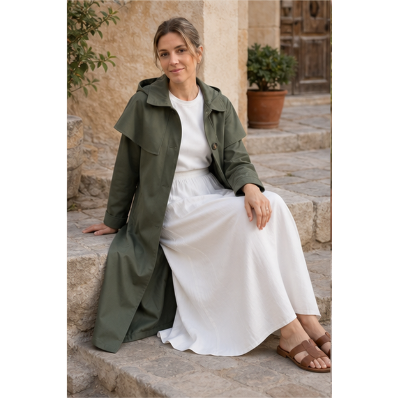 Khaki long trench with pèlerine Tsniout - product photo 5