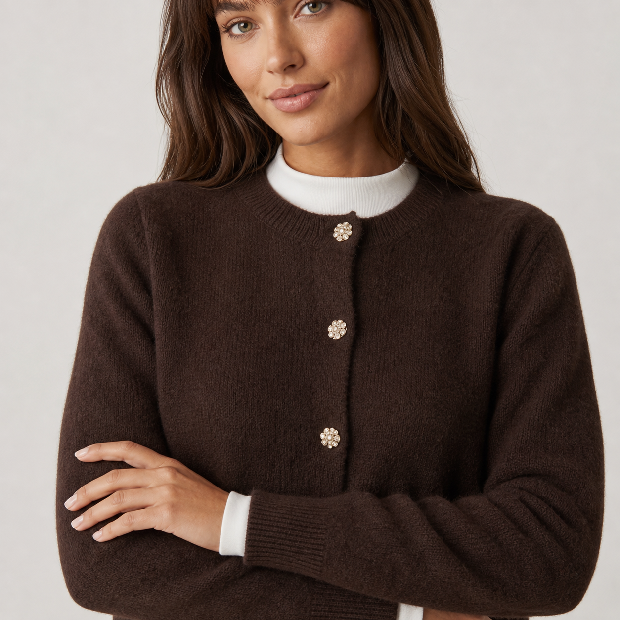 Coffee cardigan with jewel buttons Tsniout - product photo 4