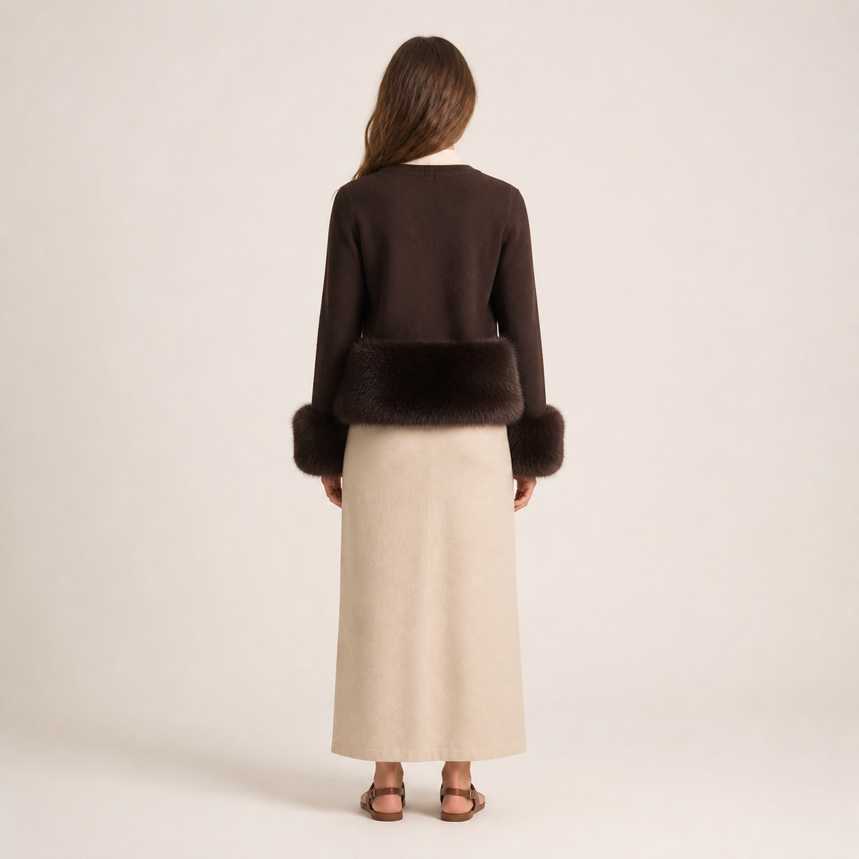 Coffee cardigan with trims faux fur Tsniout - product photo 2