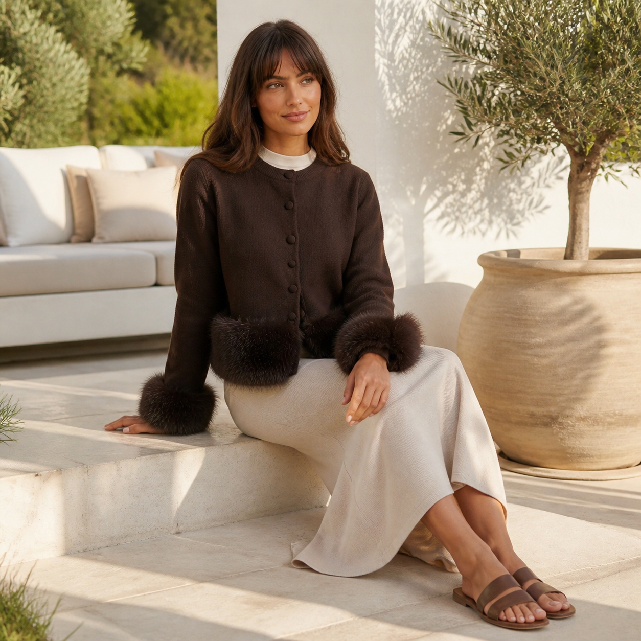 Coffee cardigan with trims faux fur Tsniout - product photo 5