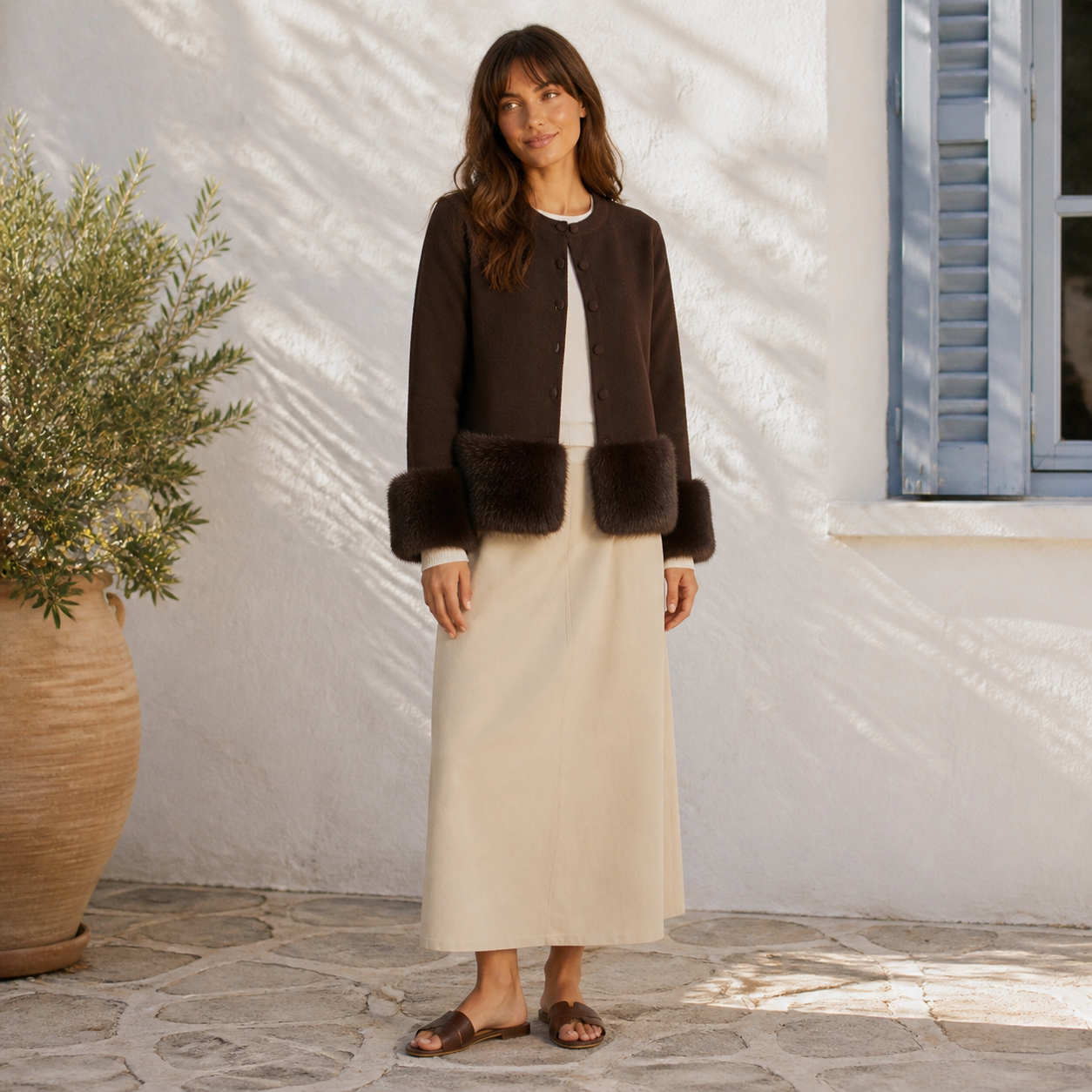 Coffee cardigan with trims faux fur Tsniout - product photo 6