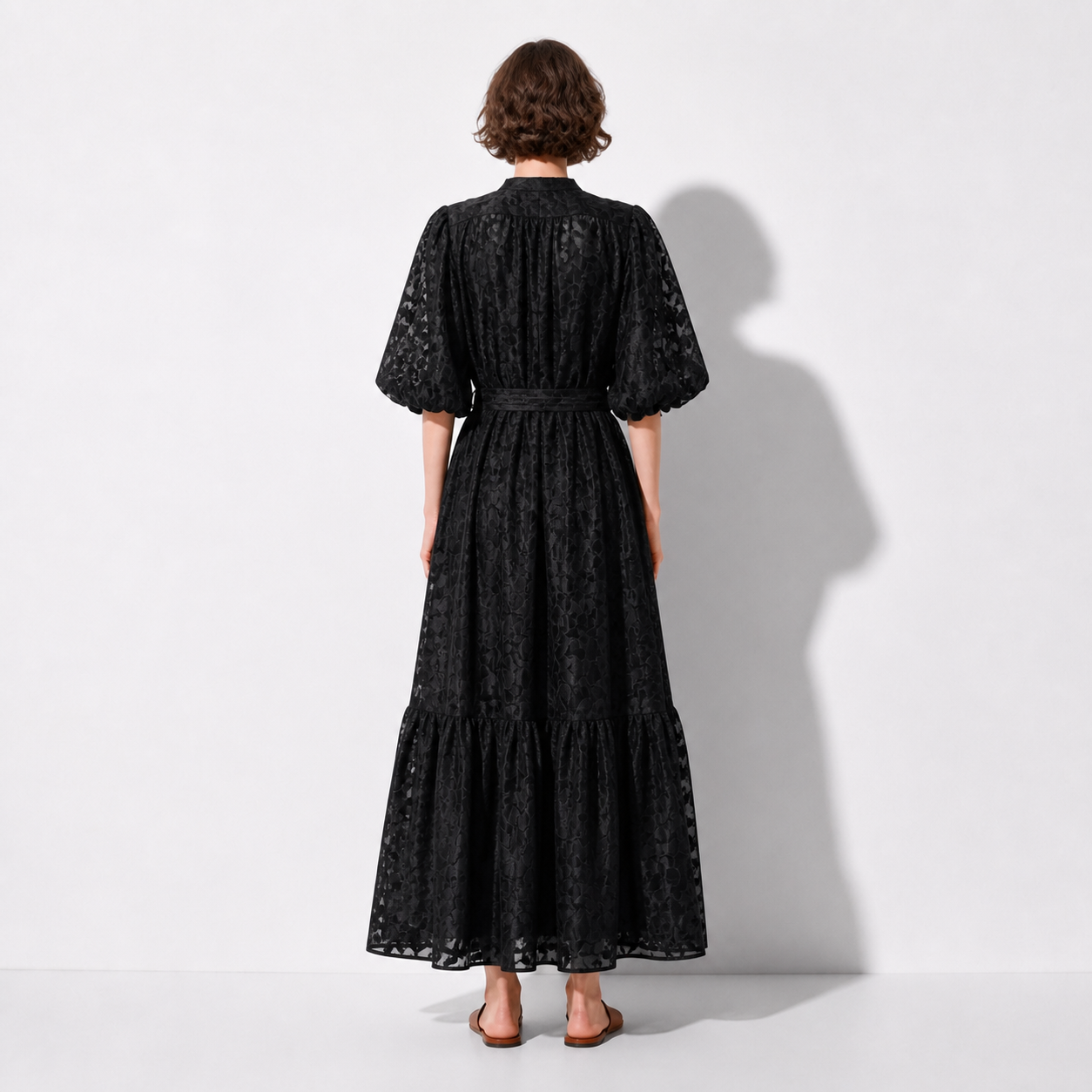 Black long dress lace floral Tsniout - product photo 2
