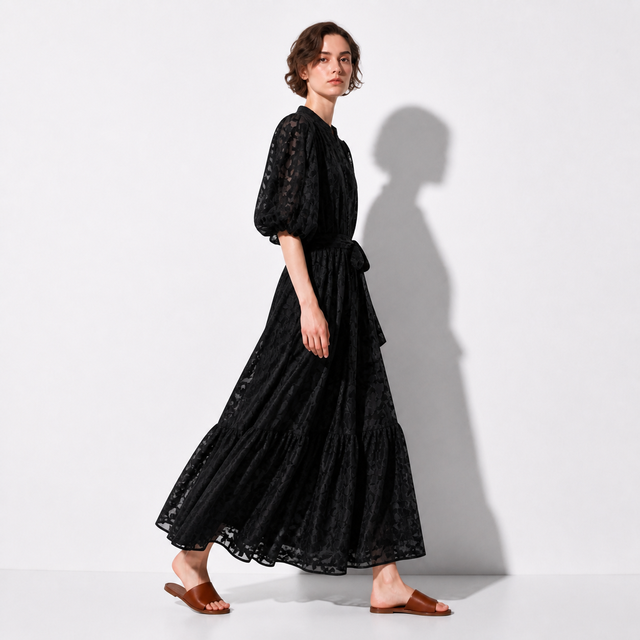 Black long dress lace floral Tsniout - product photo 3