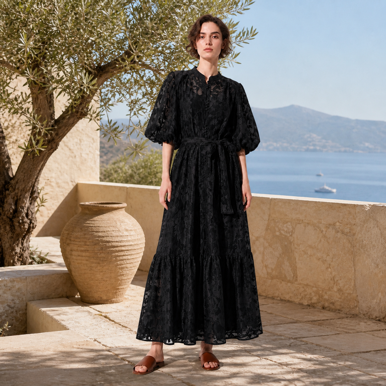 Black long dress lace floral Tsniout - product photo 6