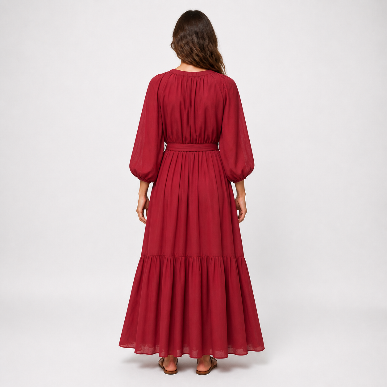 Burgundy long dress ruffled Tsniout - product photo 2