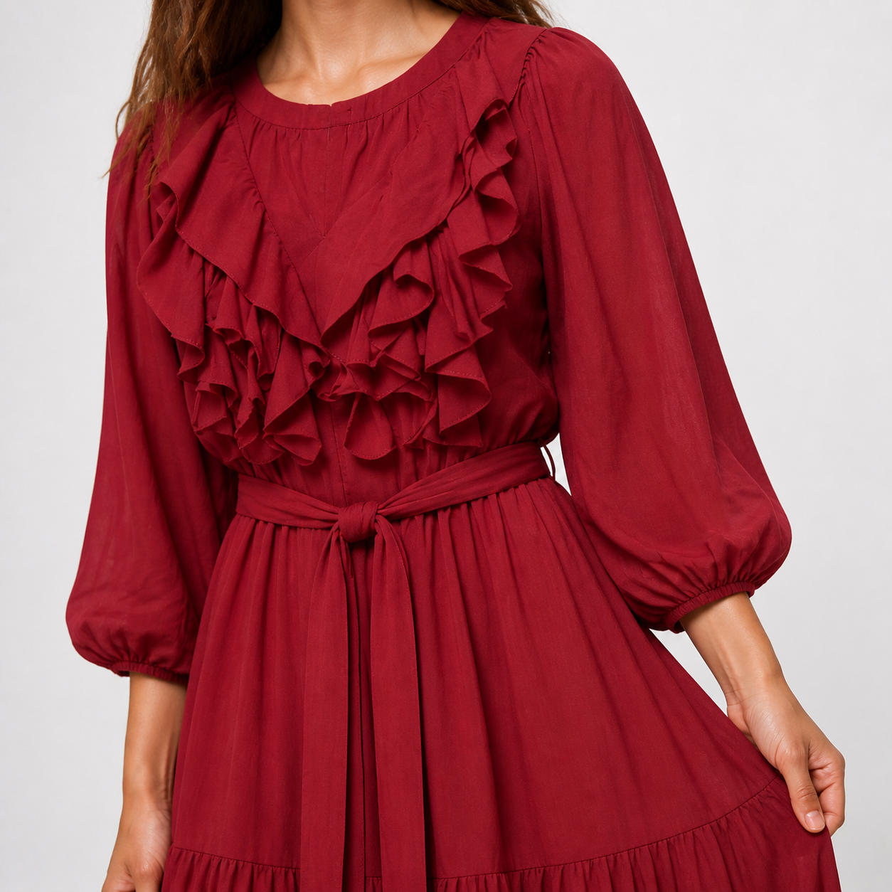 Burgundy long dress ruffled Tsniout - product photo 4