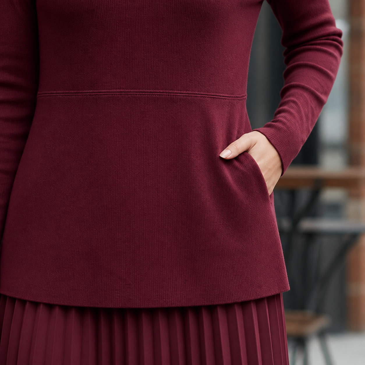 Burgundy long dress knit and jupe pleated Tsniout - product photo 4
