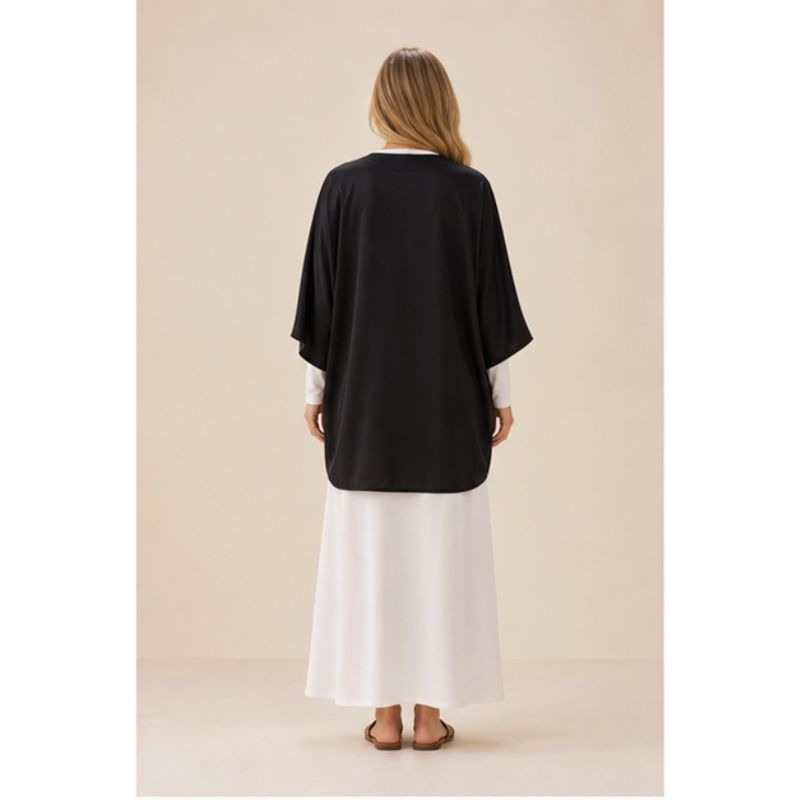 Black tunic satin with jewel buttons Tsniout - product photo 2