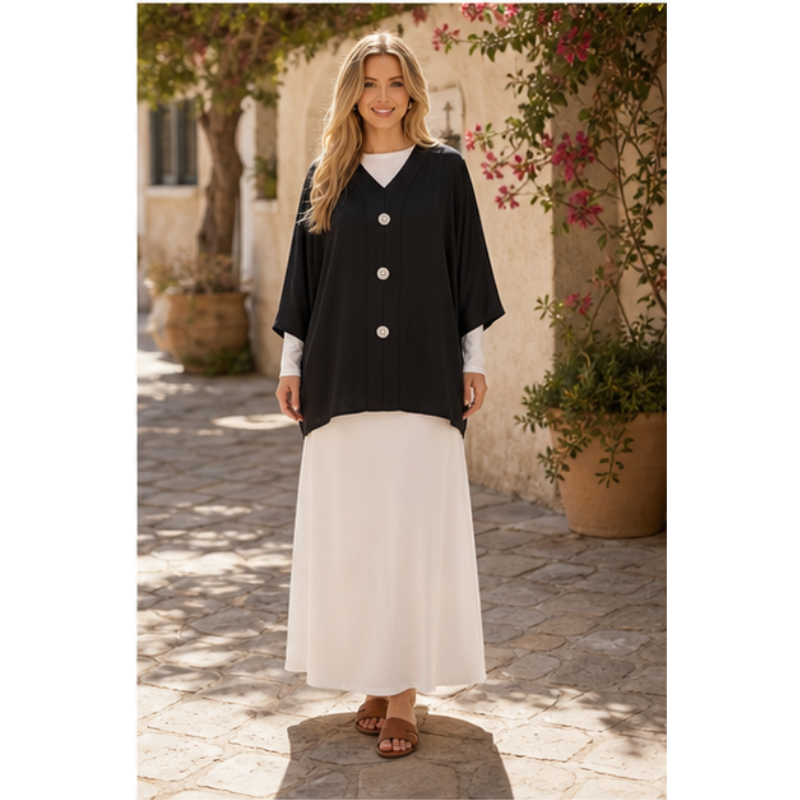 Black tunic satin with jewel buttons Tsniout - product photo 3
