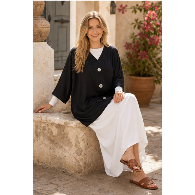 Black tunic satin with jewel buttons Tsniout - product photo 5